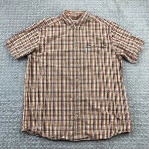 Columbia Shirt Men Large L Orange Plaid Button Up Short Sleeve Outdoor Camping